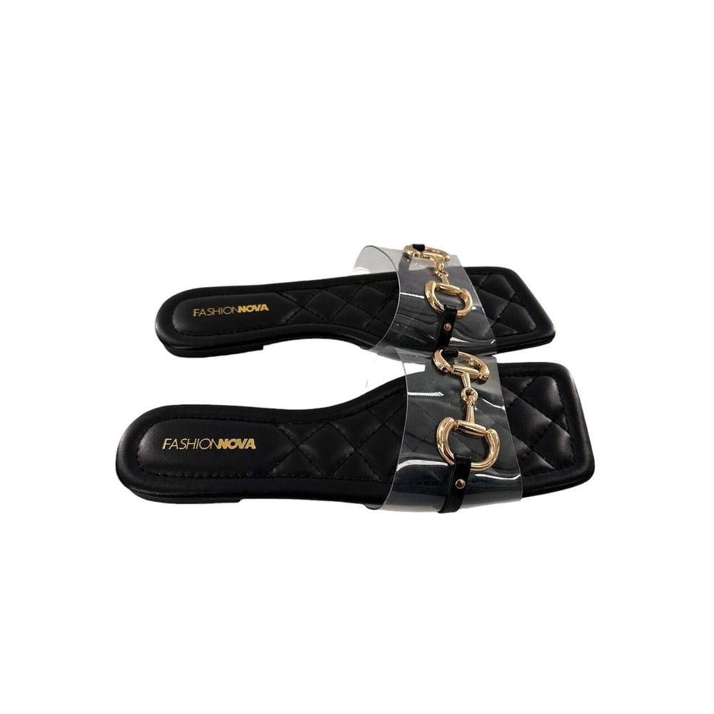 Fashion Nova Size 8 Clear Transparent Horsebit Quilted Footbed Square Toe Sandal